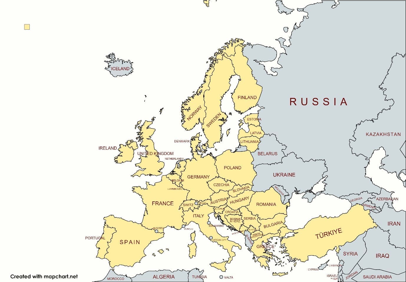 Map of Europs showing all the countries Interrail is valid in